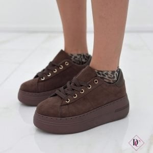 sneakers camoscio marrone comode con zeppa alta de caro calzature (4)