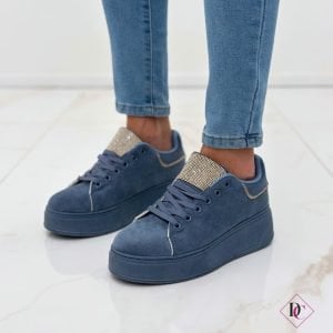sneakers eleganti camoscio blu con zeppa e strass de caro calzature (1)