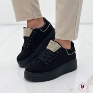 sneakers eleganti camoscio nero con zeppa e strass de caro calzature (1)