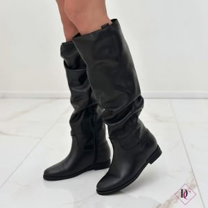 stivali eleganti neri vera pelle arricciati con zeppa interna de caro calzature (4)