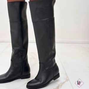 stivali eleganti pelle nero alti al ginocchio con zeppa interna de caro calzature (1)