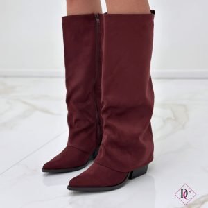 stivali texani camoscio bordeaux con risvolto e zip tacco basso de caro calzature (3)