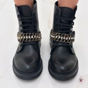 anfibi bassi Smart nero vera pelle con gioielli artigianali de caro calzature (11)