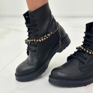 anfibi bassi Smart nero vera pelle con gioielli artigianali de caro calzature (7)