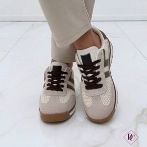 sneakers beige tessuto crochet con zeppa de caro calzature (3)