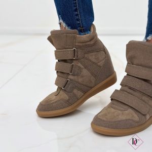 sneakers khaki alta con zeppa interna e chiusura strappo de caro calzature (2)