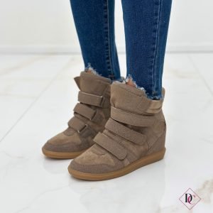 sneakers khaki alta con zeppa interna e chiusura strappo de caro calzature (3)
