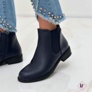 stivaletti blu con tacco basso elastico e zip de caro calzature (1)
