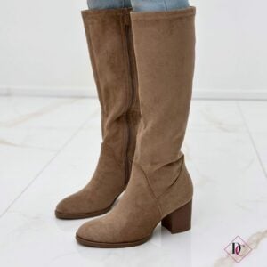 stivali eleganti con tacco comodo gambale elasticizzato khaki de caro calzature (3)