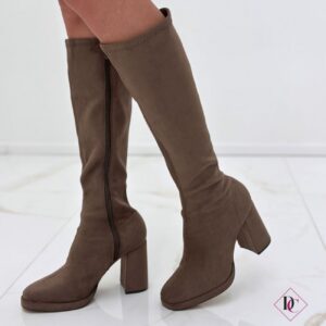 stivali eleganti khaki elasticizzati con tacco alto de caro calzature (6)