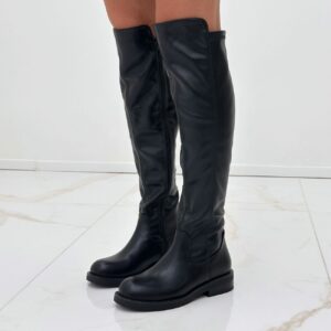 stivali neri alti al ginocchio cuissades elasticizzati con tacco basso de caro calzature (6)