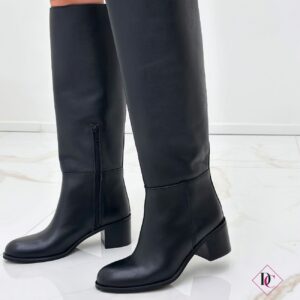stivali neri eleganti vera pelle con tacco comodo de caro calzature (7)
