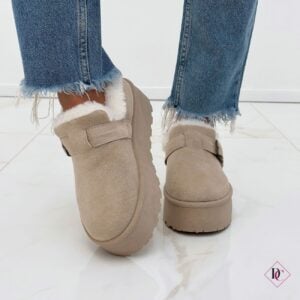 scarponcini beige con zeppa platfoarm e pelliccia interna de caro calzature (3)