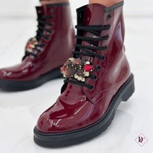 anfibi bordeaux pelle lucida impermeabile con gioielli de caro calzature (2)