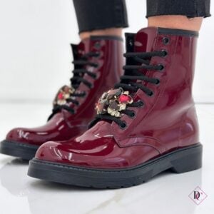 anfibi bordeaux pelle lucida impermeabile con gioielli de caro calzature (5)