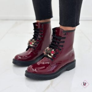 anfibi bordeaux pelle lucida impermeabile con gioielli de caro calzature (6)
