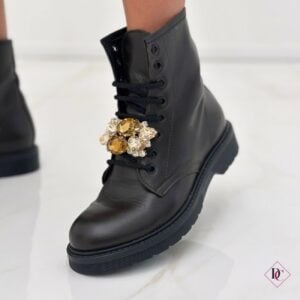 anfibi marrone in vera pelle con gioielli artigianali de caro calzature (3)