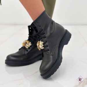 anfibi marrone in vera pelle con gioielli artigianali de caro calzature (5)