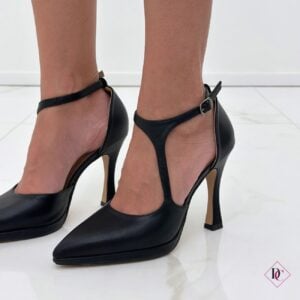 décolleté eleganti nero a punta con tacco alto e plateau de caro calzature (4)