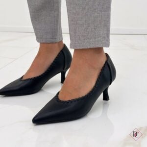 décolleté pelle nero eleganti con tacco basso de caro calzature (2)