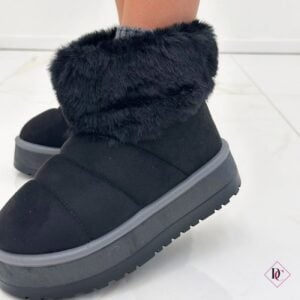 scarponcini caldi camoscio nero con pelliccia e zeppa de caro calzature (3)