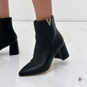 stivaletto pelle nero eleganti con V oro tacco comodo de caro calzature (4)