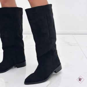 stivali camoscio nero con tacco basso gambale largo curvy de caro calzature (5)