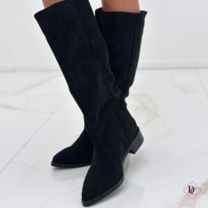 stivali camoscio nero con tacco basso gambale largo curvy de caro calzature (6)